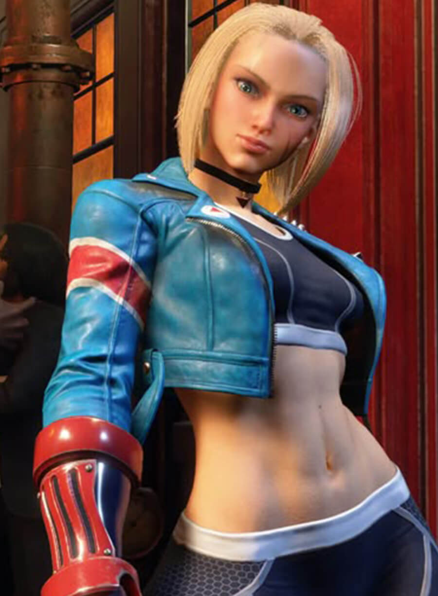 Harpoon Cammy White Inspired Blue Leather Jacket - Street Fighter 6 Style