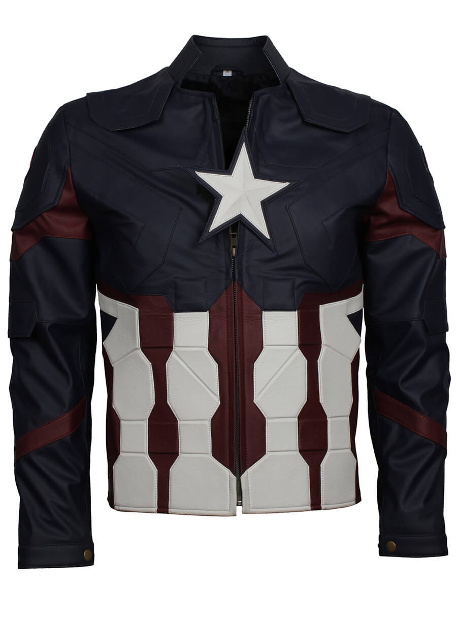 Harpoon Captain America Inspired Blue, White and Red Faux leather Leather Jacket - Avengers Endgame Style
