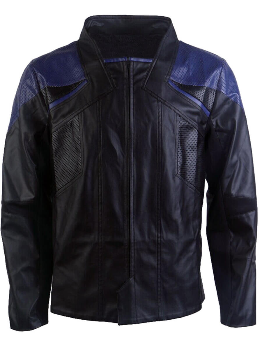 Harpoon Captain Riker Inspired Black with Maroon Perforated Shoulders Real Leather Leather Jacket - Star Trek Season 3 Style