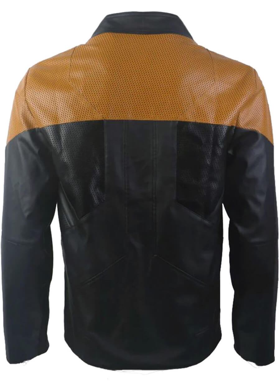 Harpoon Captain Riker Inspired Black with Maroon Perforated Shoulders Real Leather Leather Jacket - Star Trek Season 3 Style
