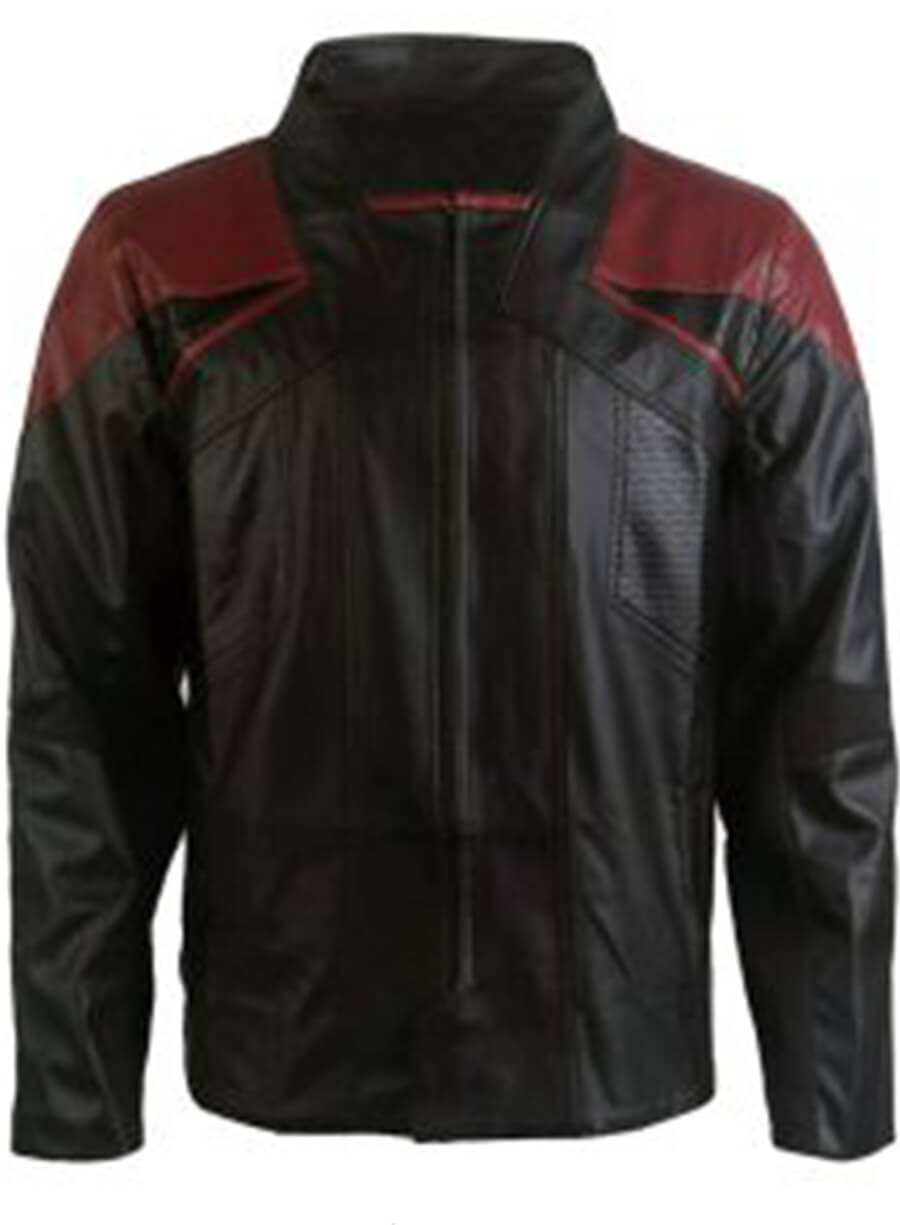 Harpoon Captain Riker Inspired Black with Maroon Perforated Shoulders Real Leather Leather Jacket - Star Trek Season 3 Style