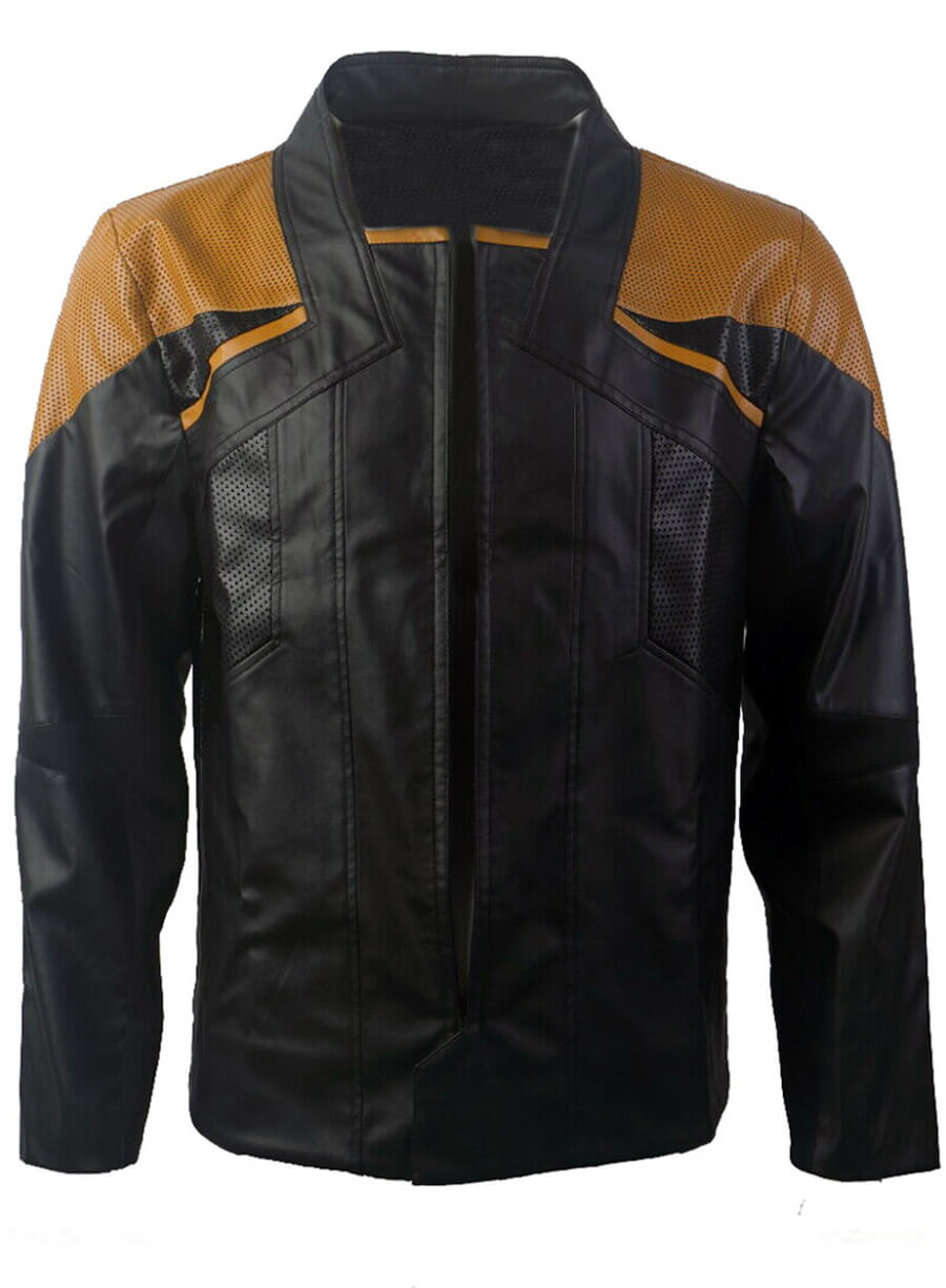 Harpoon Captain Riker Inspired Black with Maroon Perforated Shoulders Real Leather Leather Jacket - Star Trek Season 3 Style