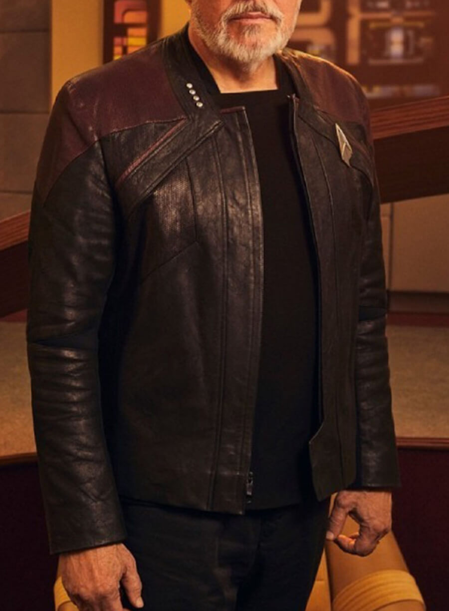 Harpoon Captain Riker Inspired Black with Maroon Perforated Shoulders Real Leather Leather Jacket - Star Trek Season 3 Style