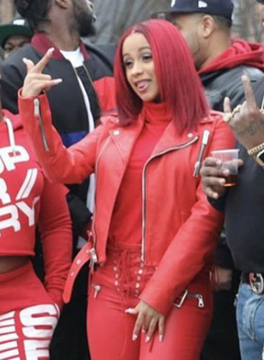 Harpoon Cardi B Inspired Red Leather Jacket