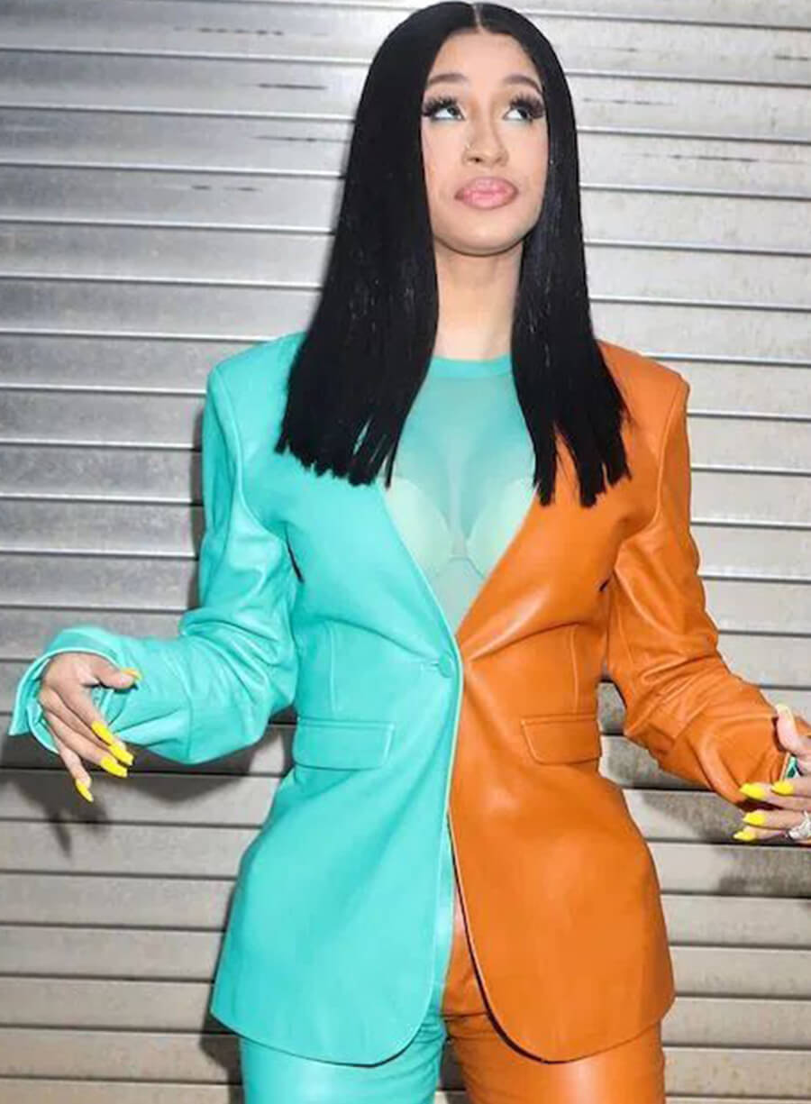 Harpoon Cardi B Two Tone Blazer Inspired Blue & Brown Leather Jacket