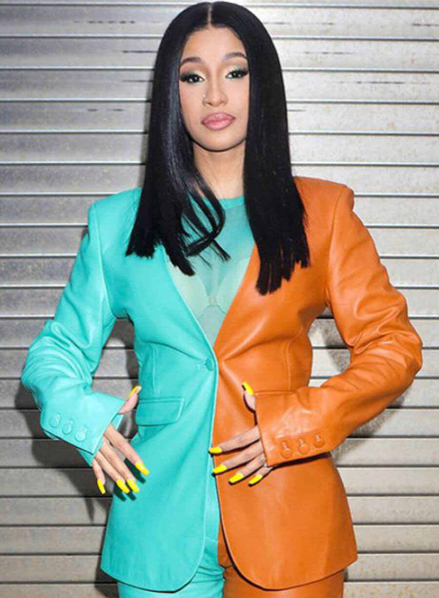Harpoon Cardi B Two Tone Blazer Inspired Blue & Brown Leather Jacket
