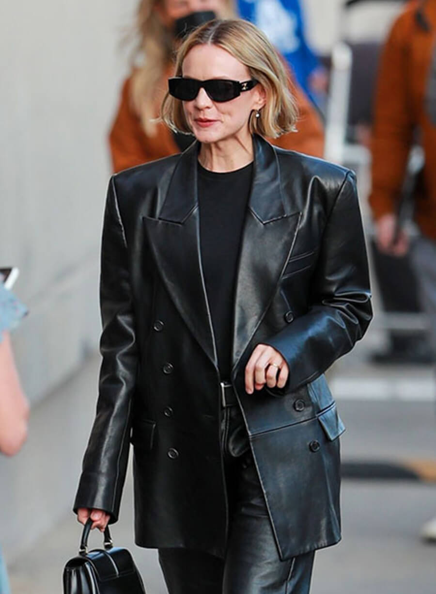 Harpoon Carey Mulligan Trench Inspired Black Real Leather Coat