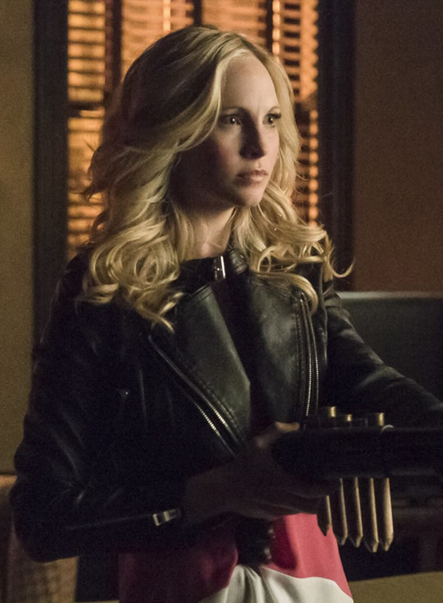 Harpoon Caroline Forbes Inspired Black Biker Jacket - The Vampire Diaries S06 Style