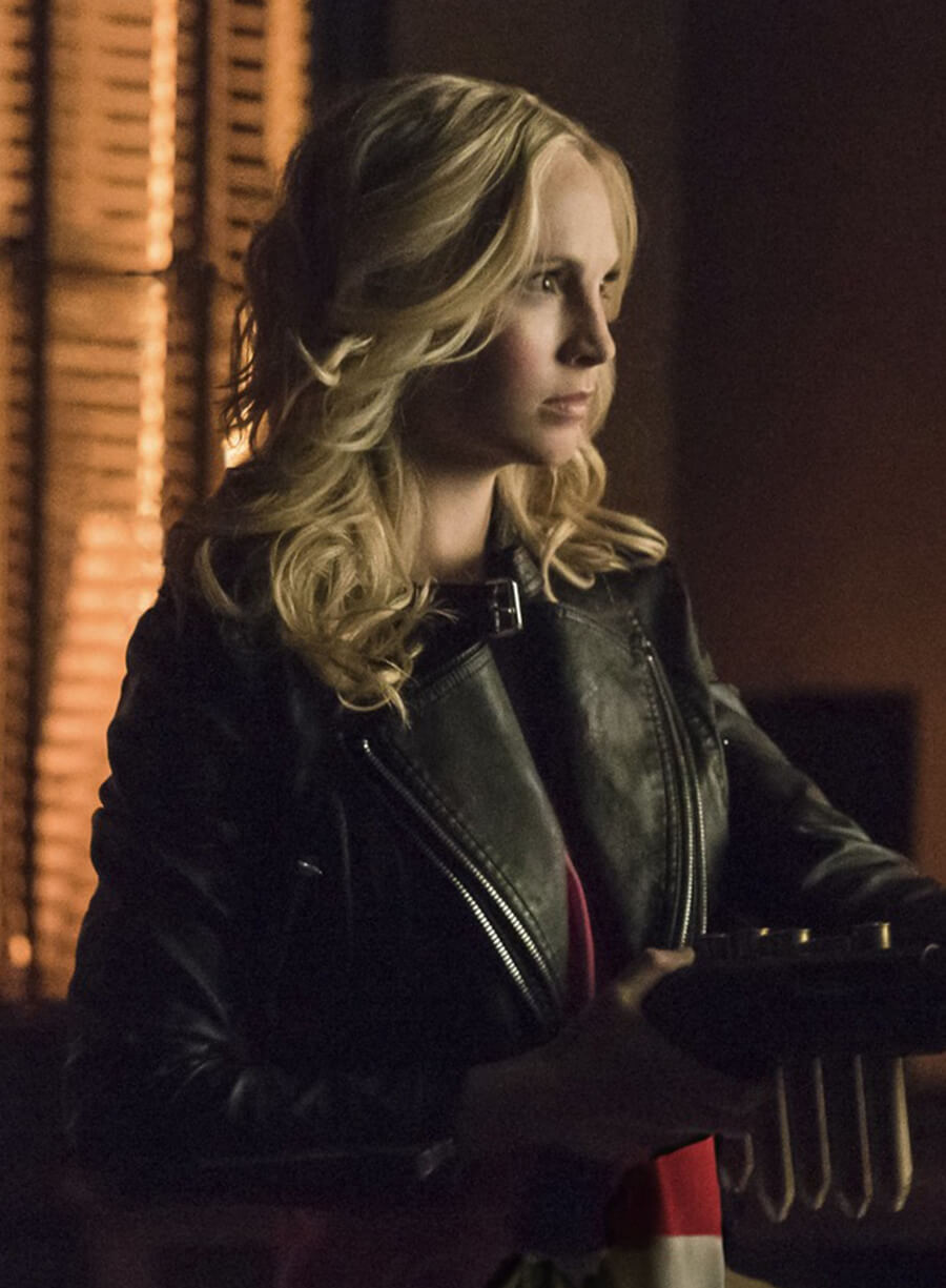 Harpoon Caroline Forbes Inspired Black Biker Jacket - The Vampire Diaries S06 Style