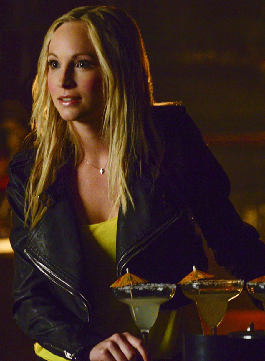 Harpoon Caroline Forbes Inspired Black Biker Jacket - The Vampire Diaries S06 Style