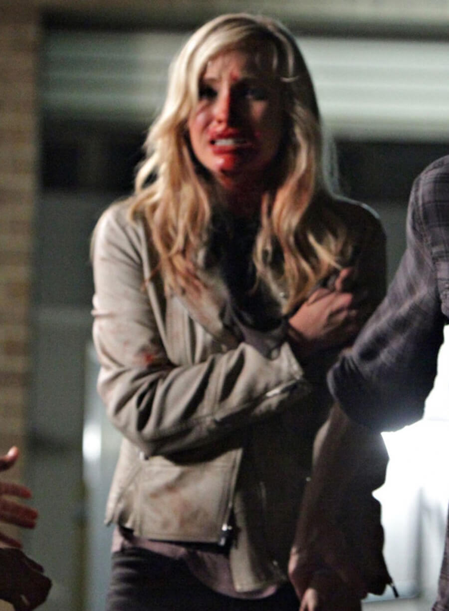 Harpoon Caroline Forbes Inspired White Biker Jacket - The Vampire Diaries Style