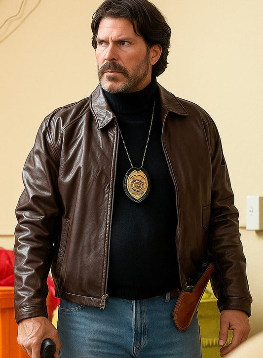 Harpoon Michael Grable Inspired Brown Leather Jacket - Dead Man's Wire Style