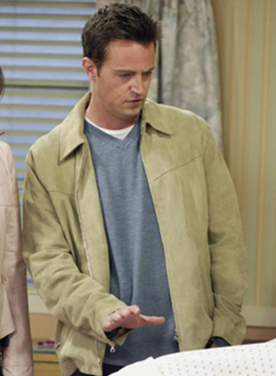 Harpoon Chandler Bing Inspired Beige Suede Leather Leather Jacket - Friends Style