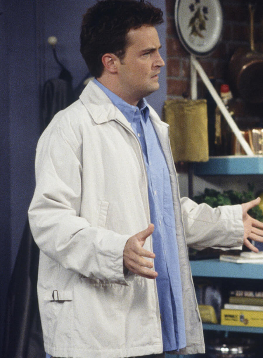 Harpoon Chandler Bing Inspired White Cotton Fabric Cotton Jacket - Friends Style