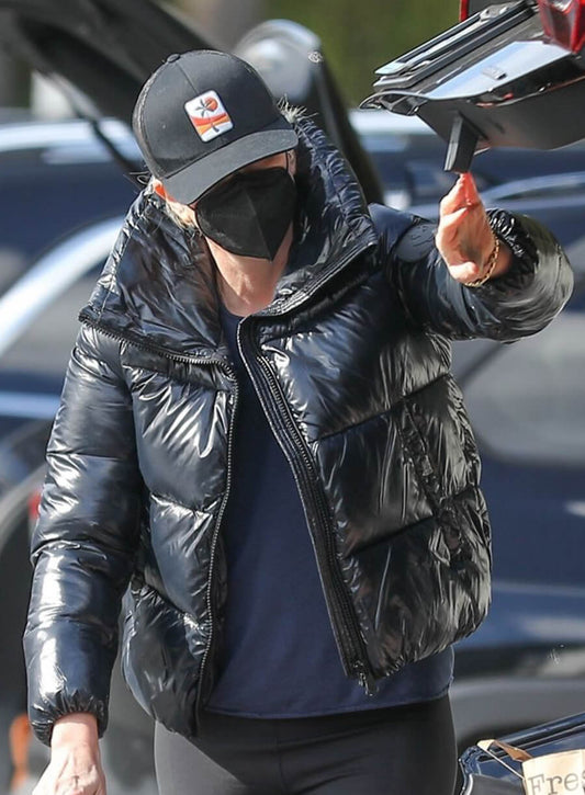 Harpoon Charlize Theron Puffer Inspired Black Leather Jacket