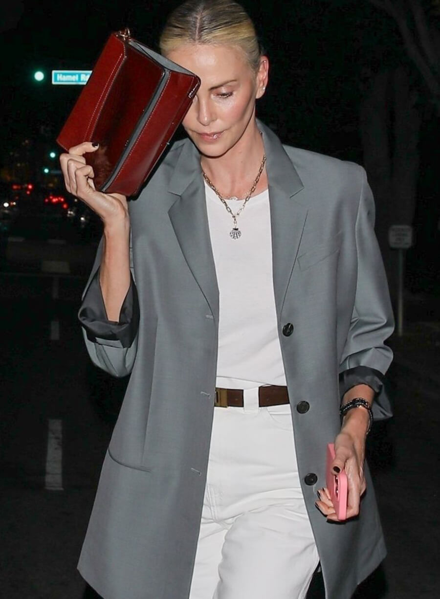 Harpoon Charlize Theron Blazer Inspired Grey Leather Jacket