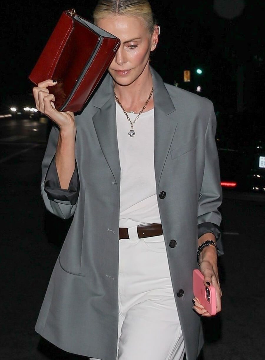 Harpoon Charlize Theron Blazer Inspired Grey Leather Jacket