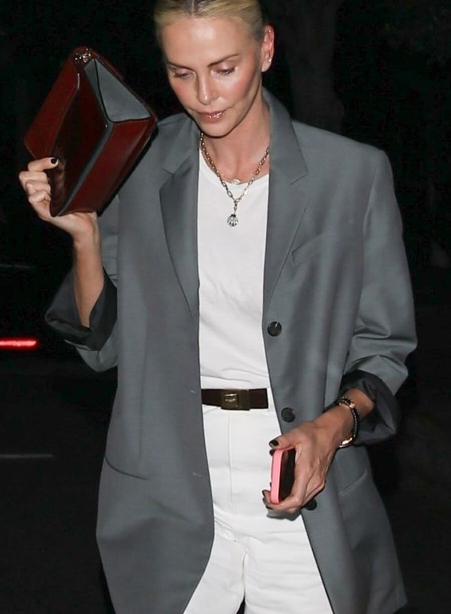 Harpoon Charlize Theron Blazer Inspired Grey Leather Jacket