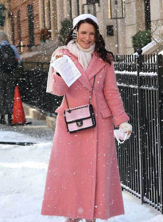 Harpoon Kristin Davis Inspired Pink Wool Fabric Coat - And Just Like That S02 Style