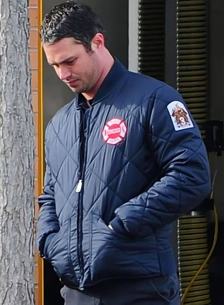 Harpoon P.D. Kelly Inspired Blue Parachute Fabric Leather Jacket - Chicago Fire Style