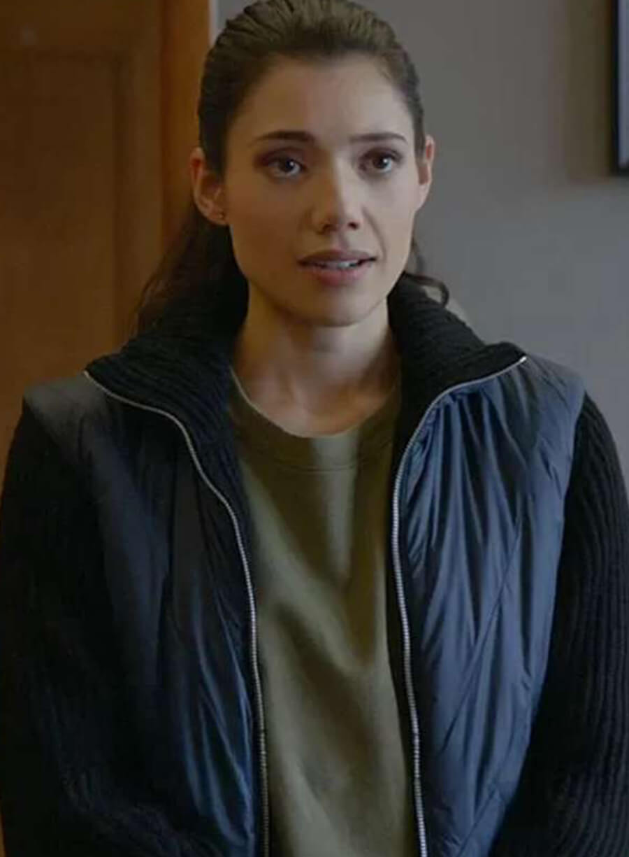 Harpoon Chicago Fire S12 Violet Mikami Inspired Blue and Black Fabric Leather Jacket - Hanako Greensmith Style