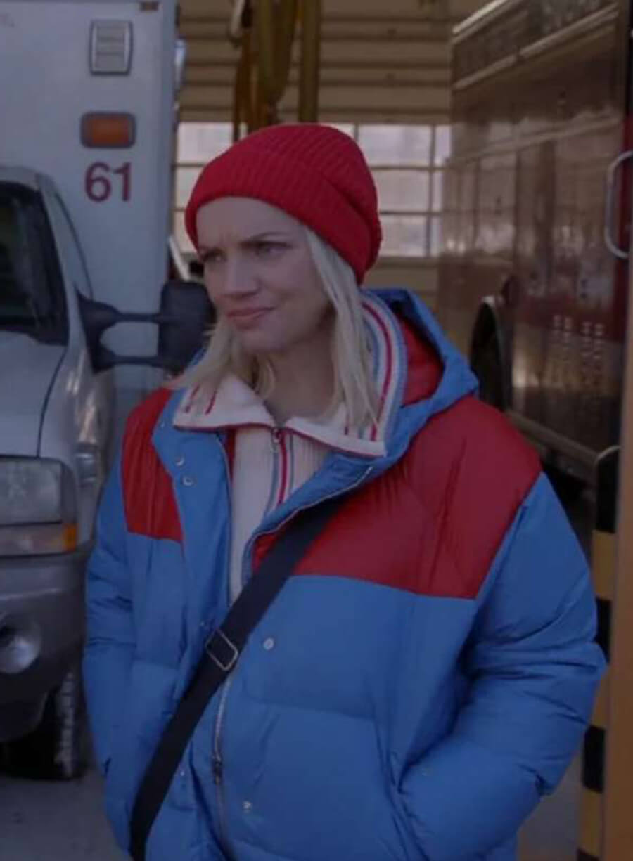 Harpoon Chicago Fire Sylvie Brett Puffer Inspired Blue Parachute Fabric Hooded Jacket - Kara Killmer Style