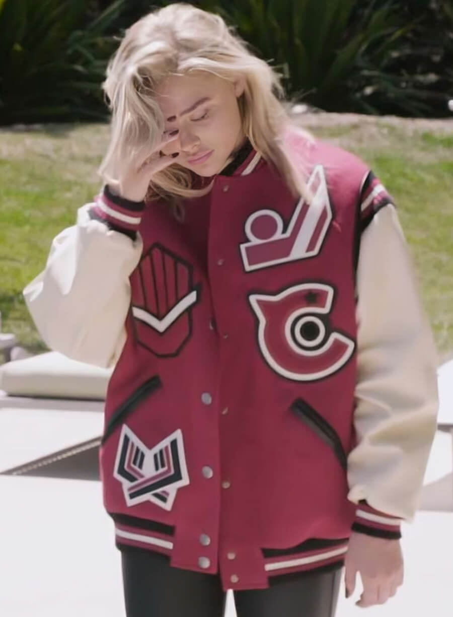 Harpoon Chlo� Grace Moretz Inspired Red and Off White Varsity Jacket