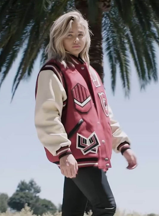 Harpoon Chlo� Grace Moretz Inspired Red and Off White Varsity Jacket