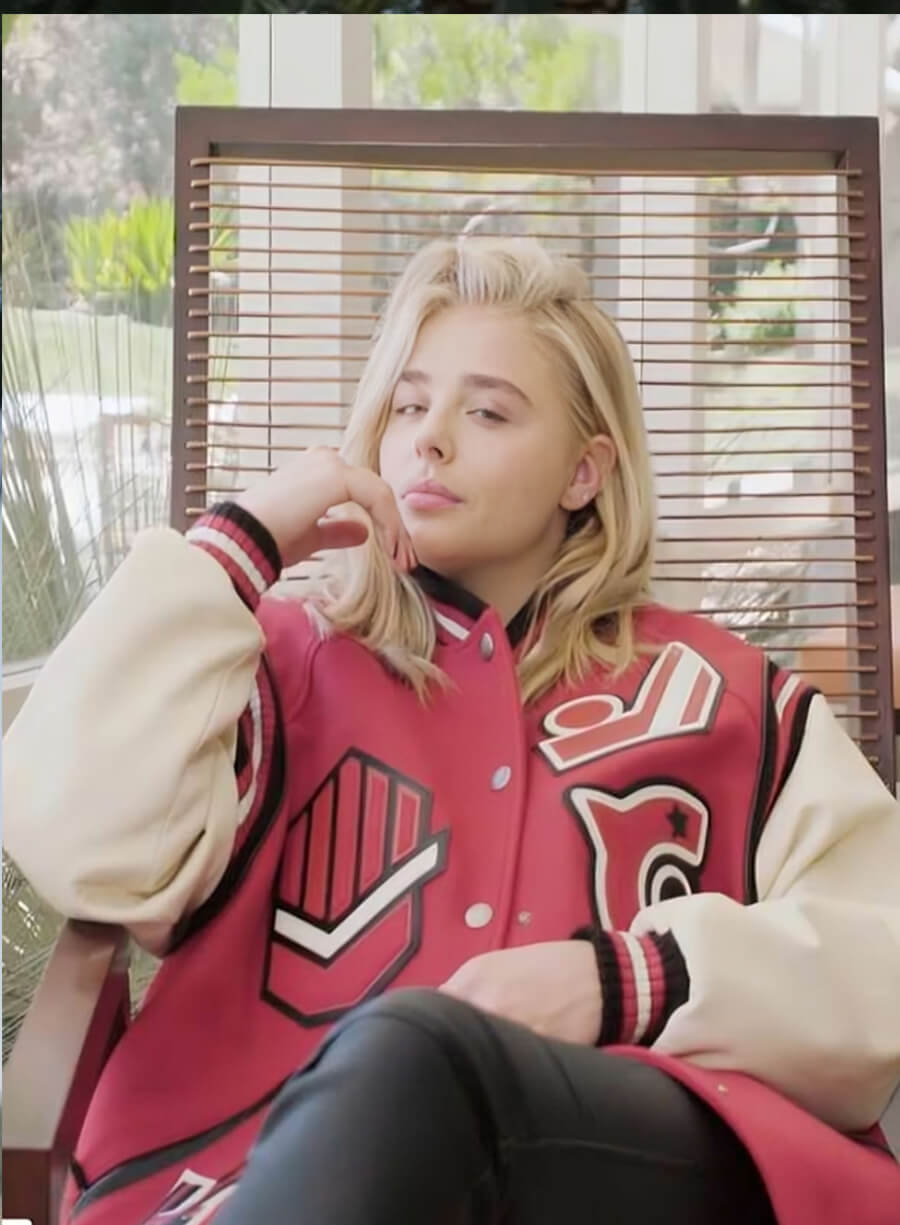 Harpoon Chlo� Grace Moretz Inspired Red and Off White Varsity Jacket
