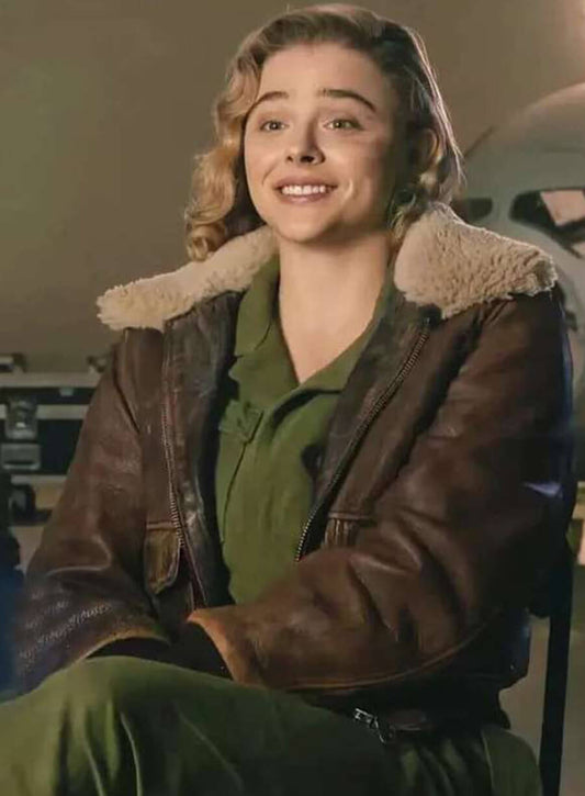Harpoon Maude Garrett Inspired Brown Leather Jacket - Shadow in the Cloud Style