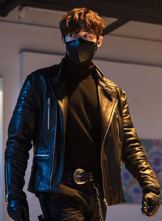 Harpoon Kang Ki-Beom Inspired Black Real Leather Biker Jacket - Rugal Style