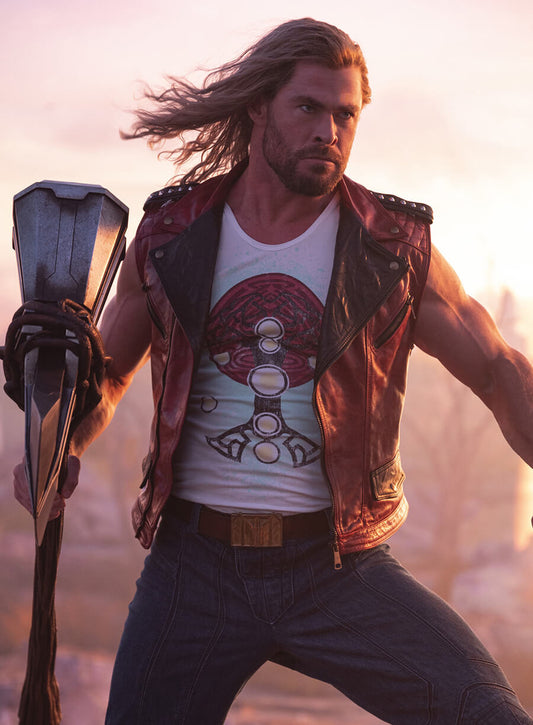 Harpoon Thor Inspired Red Leather Jacket - Thor Love and Thunder Style