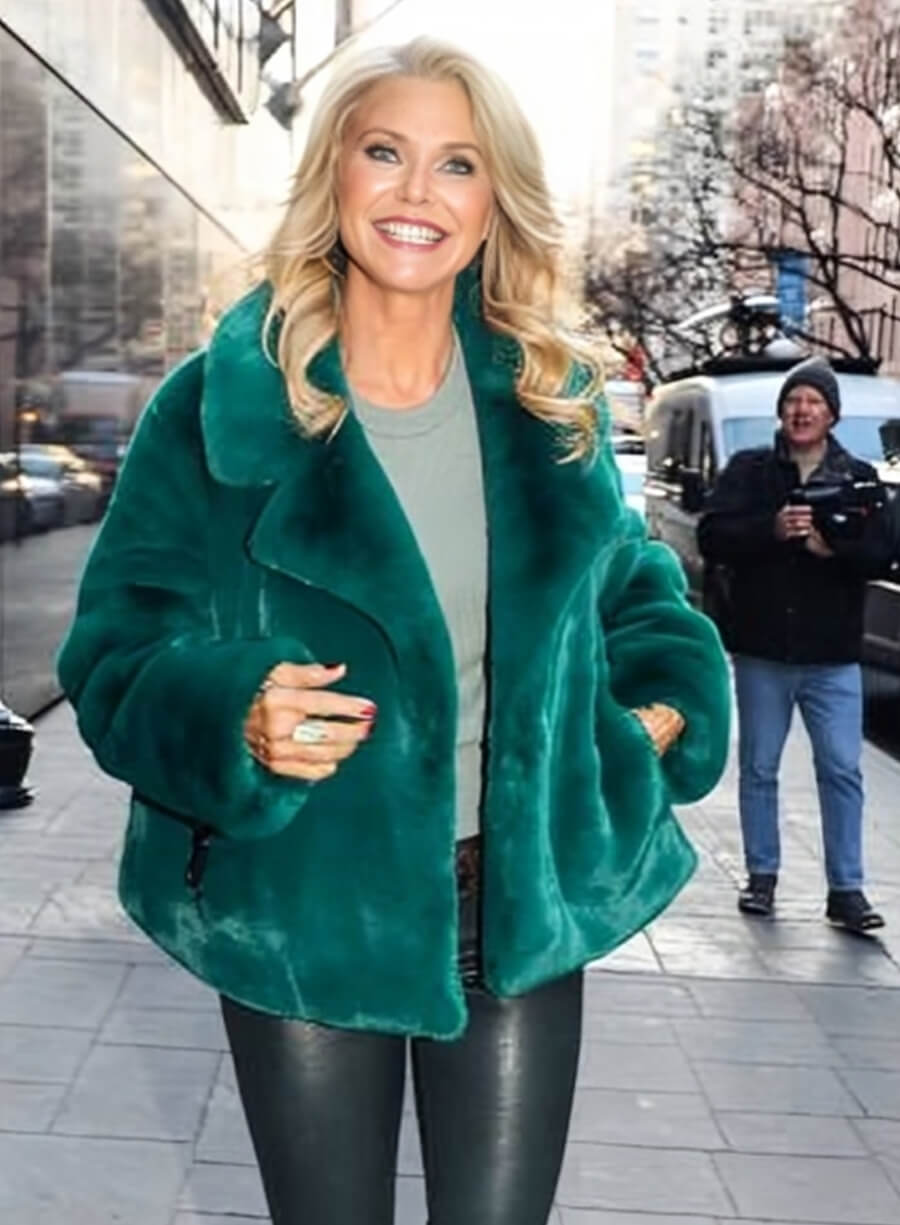 Harpoon Christie Brinkley Inspired Green Fux Shearling Leather Jacket
