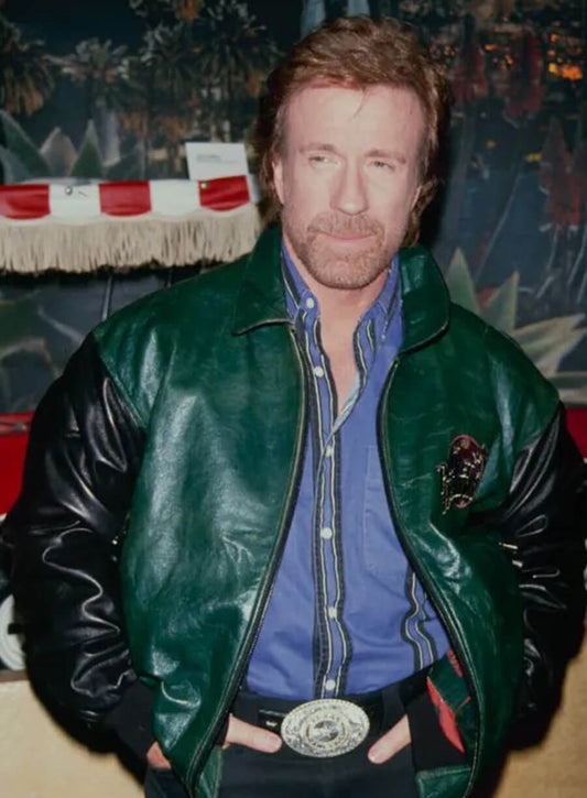 Harpoon Chuck Norris & Inspired Green & Black Leather Jacket