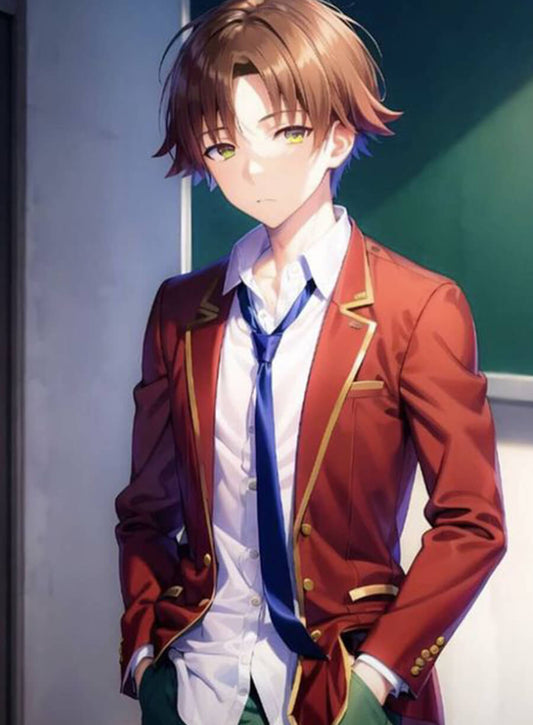 Harpoon Kiyotaka Ayanokoji Inspired Maroon Suiting fabric Leather Jacket - Classroom of the Elite Style