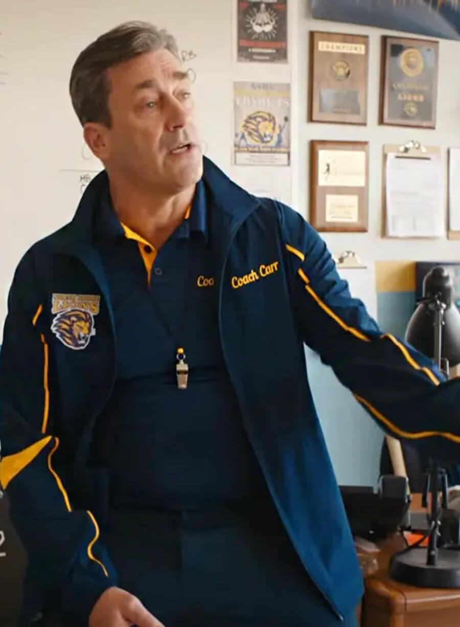 Harpoon Coach Carr Inspired Blue Fleece Leather Jacket - Mean Girls 2024 Style