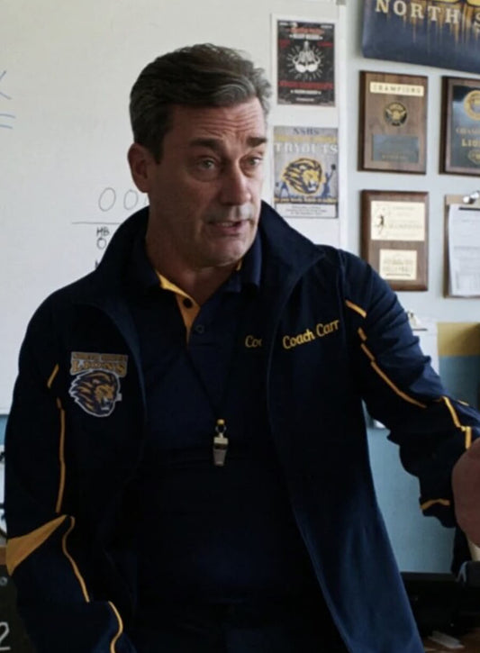 Harpoon Coach Carr Inspired Blue Fleece Leather Jacket - Mean Girls 2024 Style
