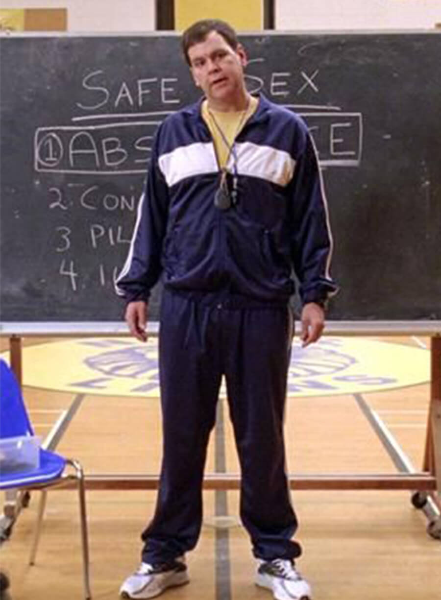 Harpoon Coach Carr Inspired Blue Fleece Leather Jacket - Mean Girls 2024 Style