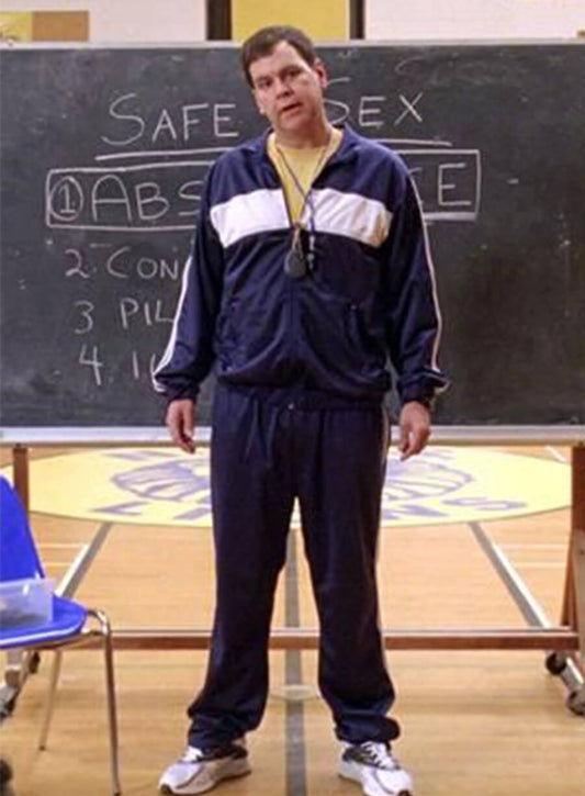 Harpoon Coach Carr Inspired Blue Fleece Leather Jacket - Mean Girls 2024 Style