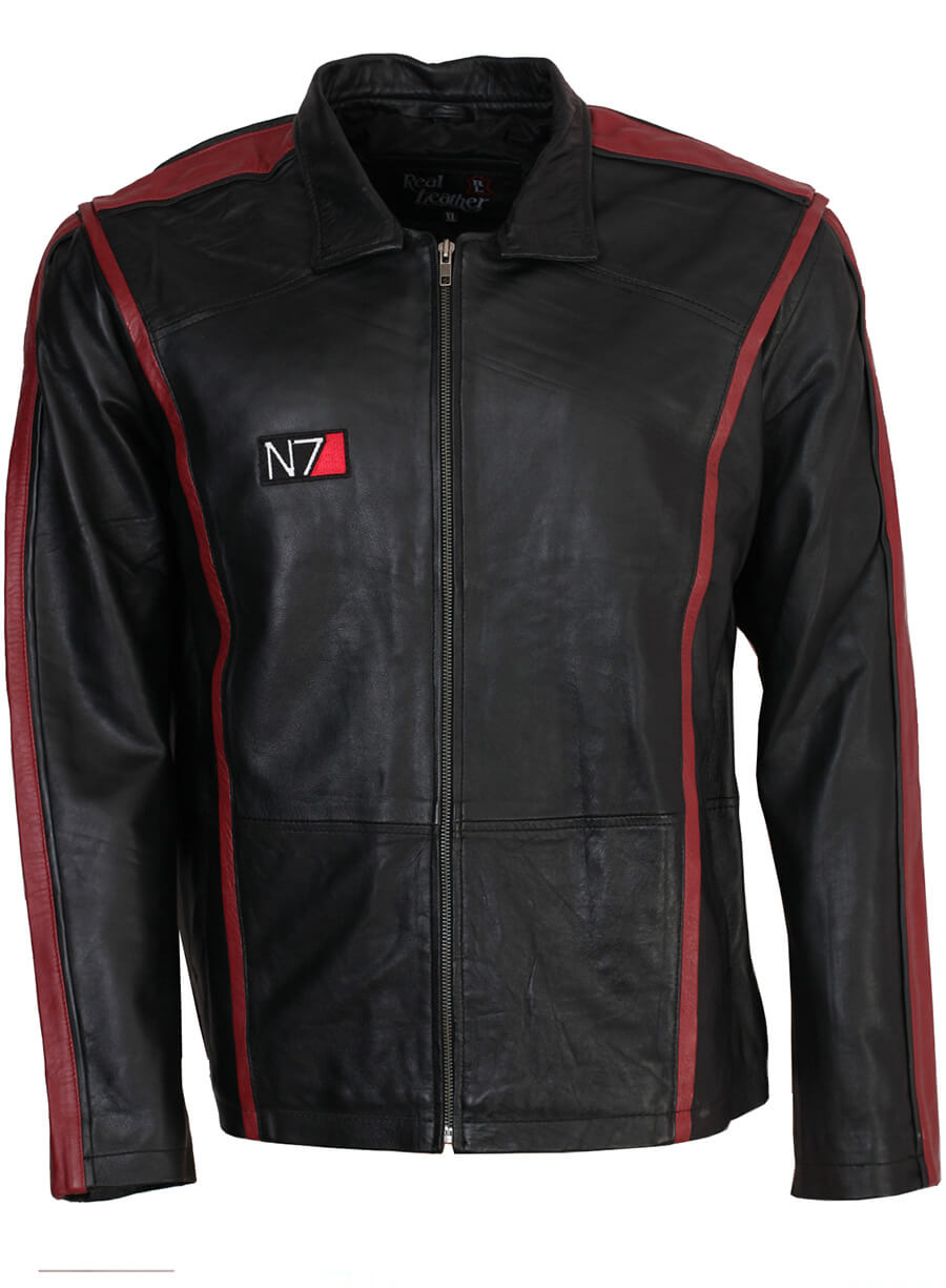 Harpoon Commander Shepard Inspired Black Faux Leather / Real Leather Leather Jacket - Video Game Mass Effect 3 Style