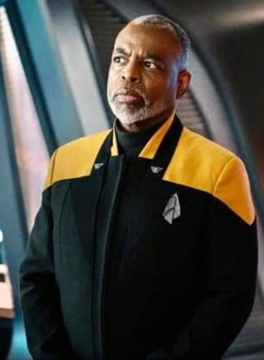 Harpoon Commodore Geordi La Forge Inspired Tan Black Leather Jacket - Star Trek Picard Season 3 Style