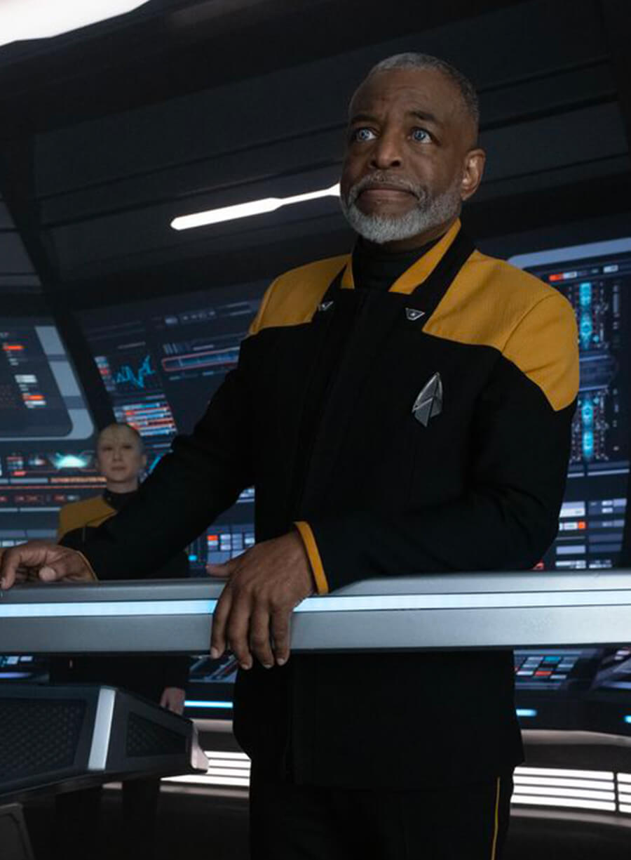 Harpoon Commodore Geordi La Forge Inspired Tan Black Leather Jacket - Star Trek Picard Season 3 Style