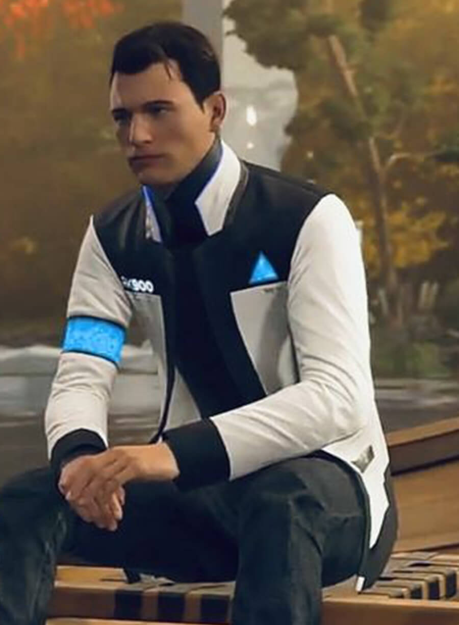 Harpoon Connor Inspired Black & White Leather Jacket - Detroit: Become Human Style