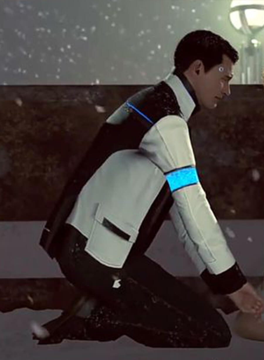 Harpoon Connor Inspired Black & White Leather Jacket - Detroit: Become Human Style