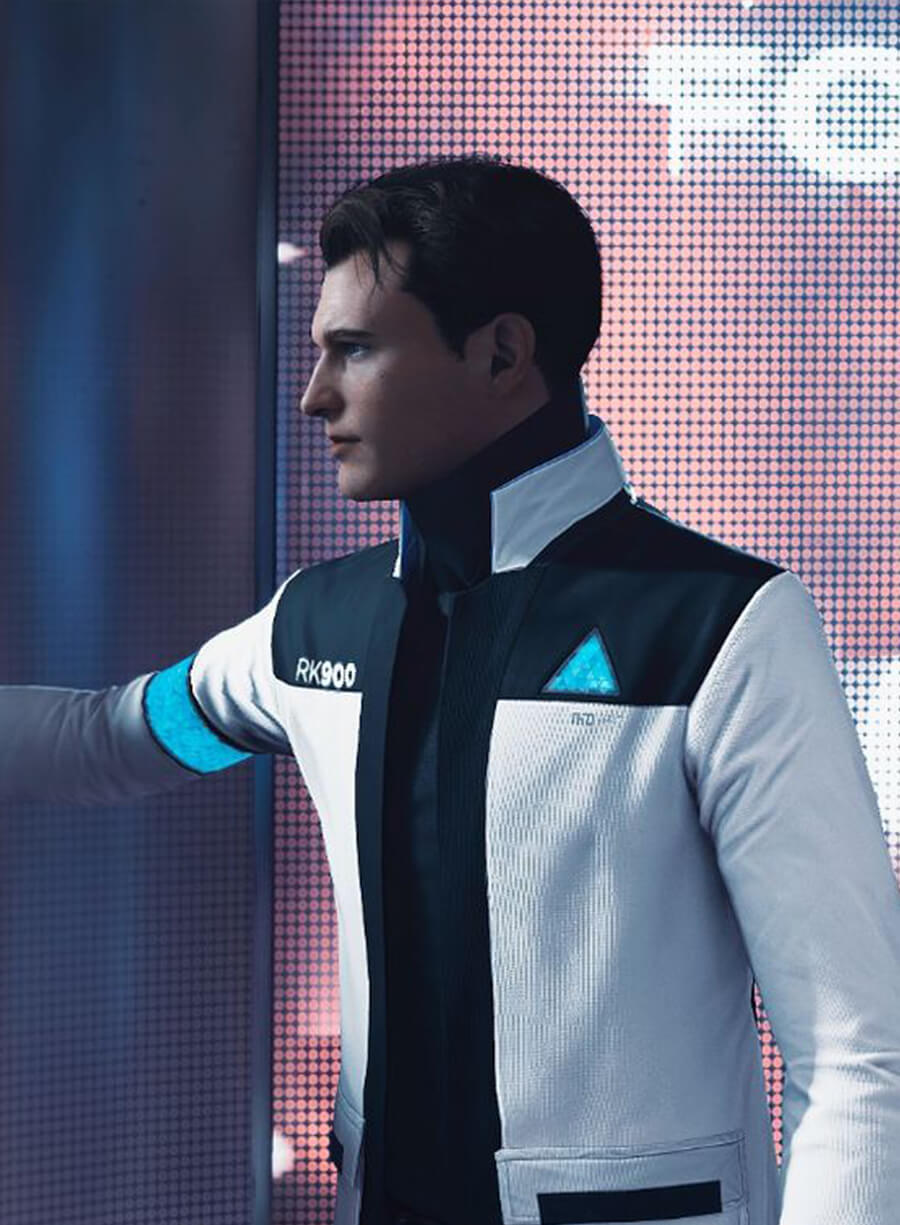 Harpoon Connor Inspired Black & White Leather Jacket - Detroit: Become Human Style