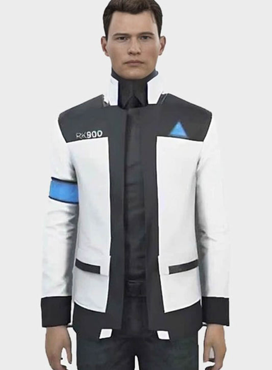 Harpoon Connor Inspired Black & White Leather Jacket - Detroit: Become Human Style