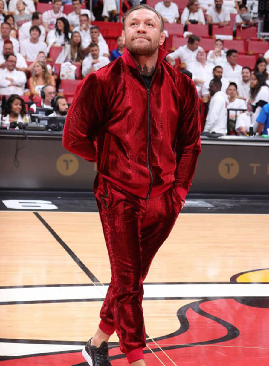 Harpoon Conor McGregor Velvet Tracksuit Inspired Red Leather Jacket