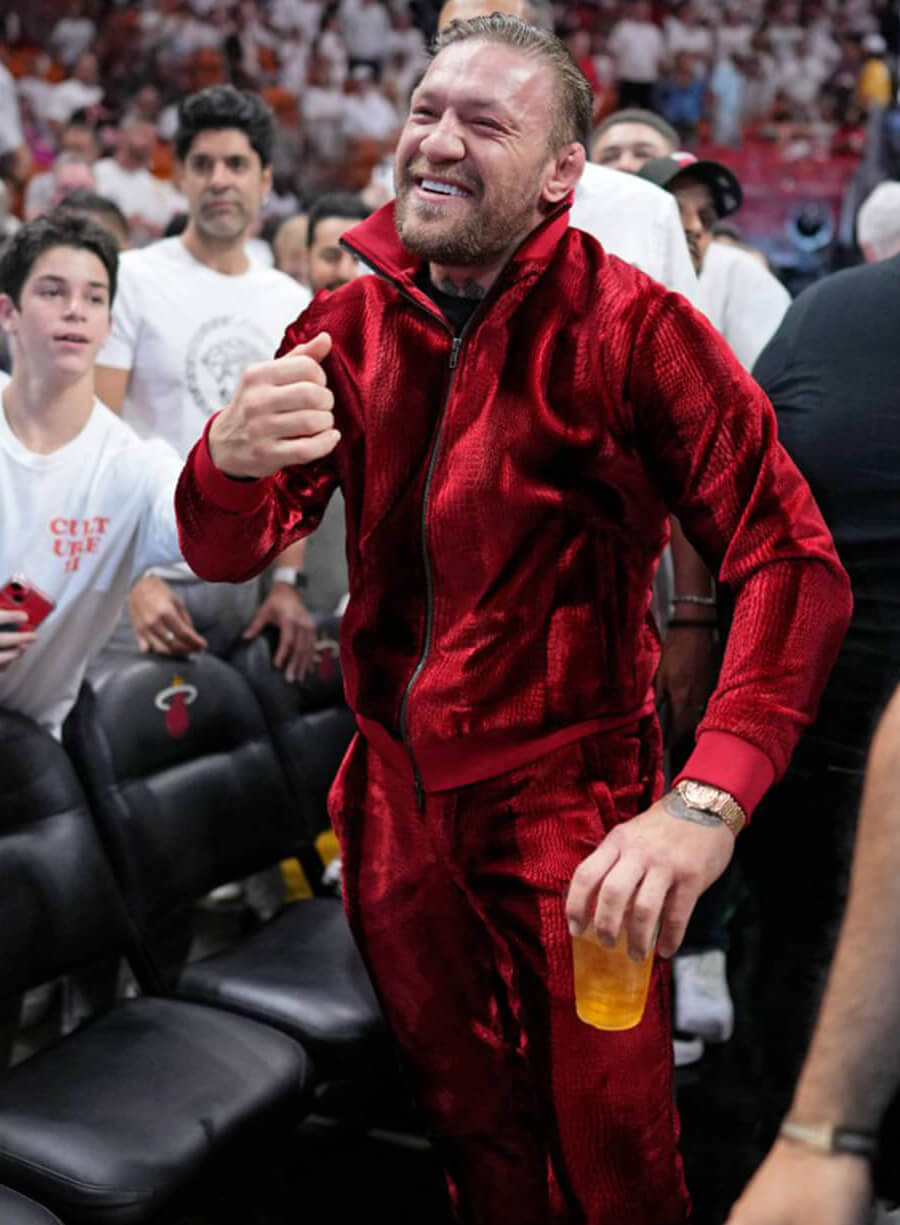 Harpoon Conor McGregor Velvet Tracksuit Inspired Red Leather Jacket