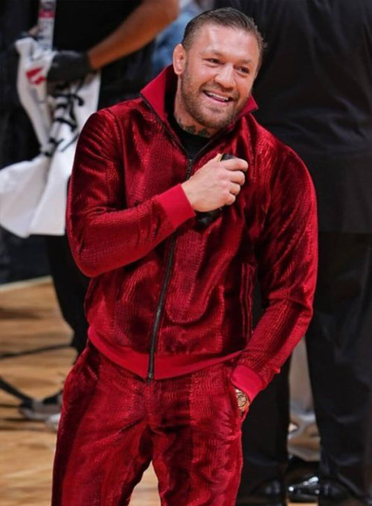 Harpoon Conor McGregor Velvet Tracksuit Inspired Red Leather Jacket