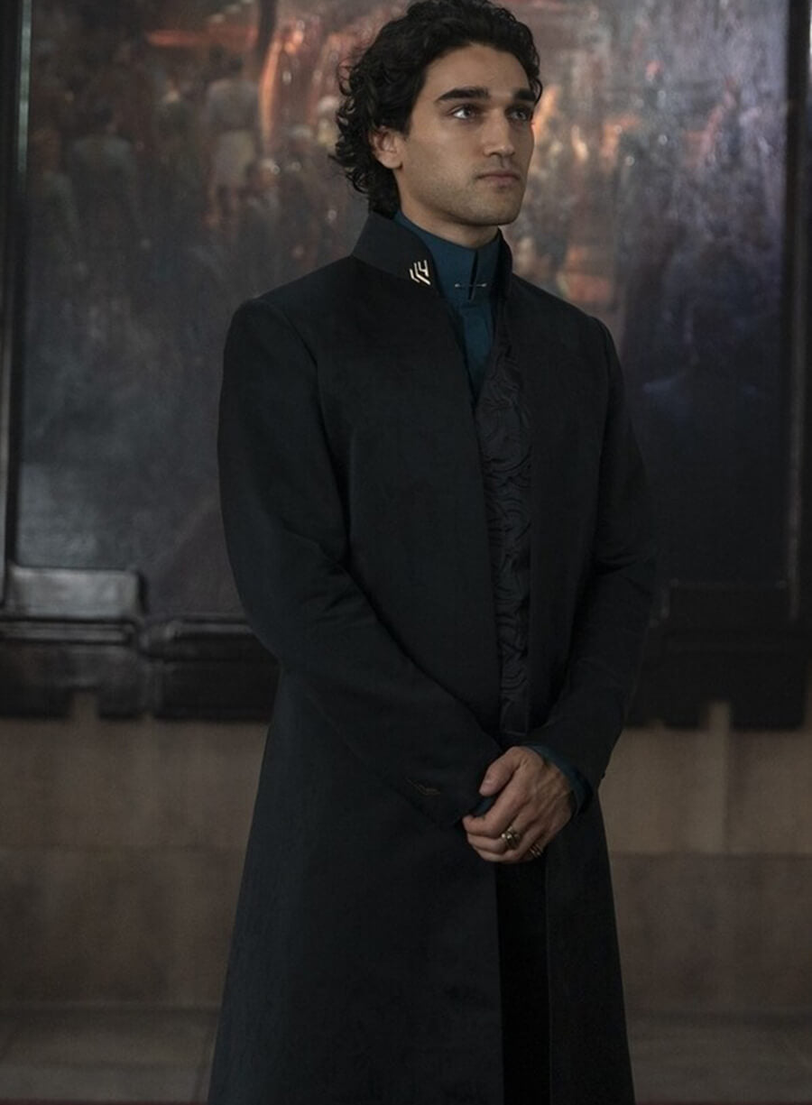 Harpoon Constantine Corrino Inspired Black Suiting Fabric Coat - Dune: Prophecy 2024 Style